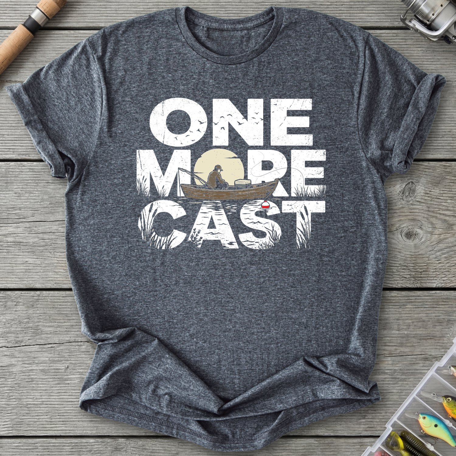 One More Cast Silhouette T-Shirt in Dark Heather | River Giants Club