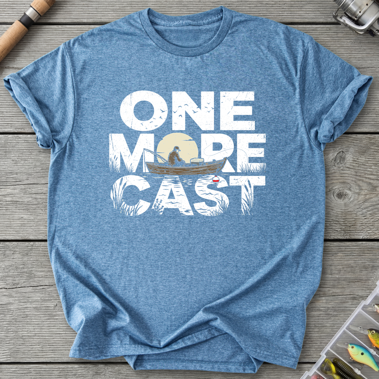 One More Cast Silhouette T-Shirt in Heather Indigo | River Giants Club