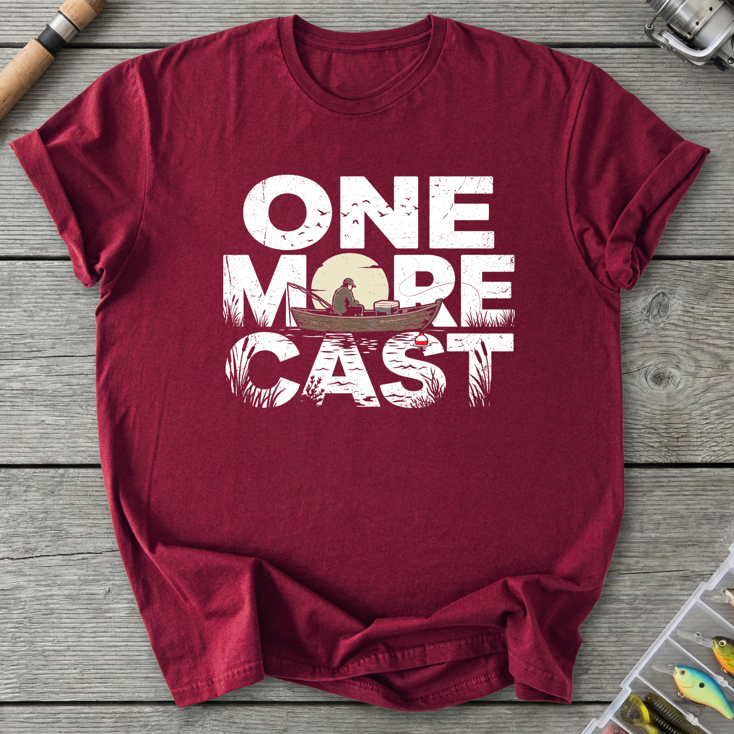 One More Cast Silhouette T-Shirt in Maroon | River Giants Club