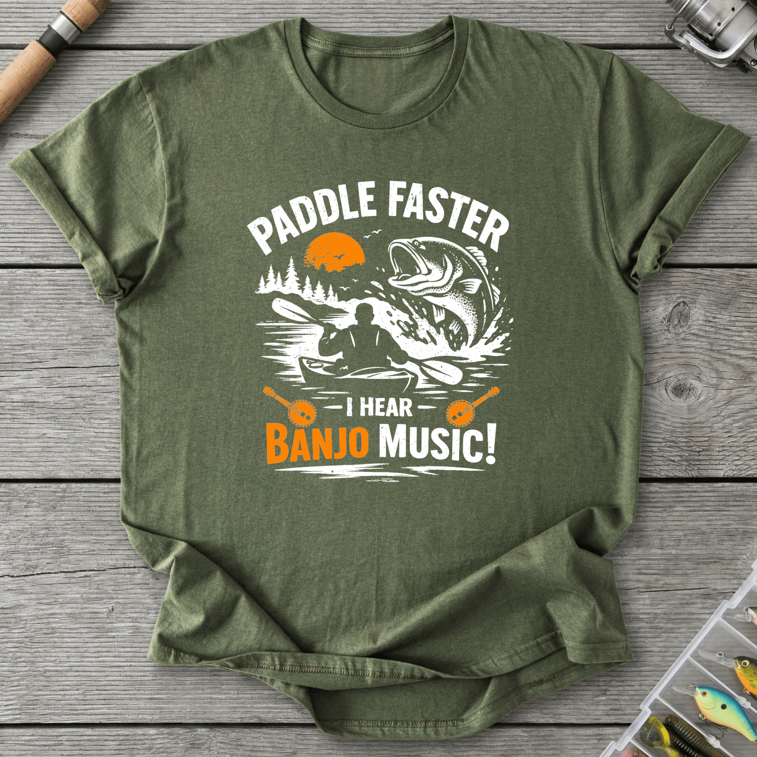 Paddle Faster I Hear Banjo Music T-Shirt in Military Green | River Giants Club