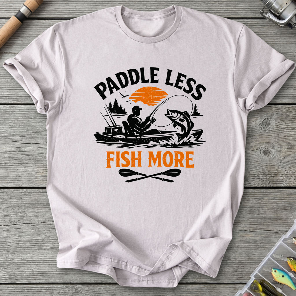 Paddle Less Fish More Kayak Fishing T-Shirt in Ice Grey | River Giants Club
