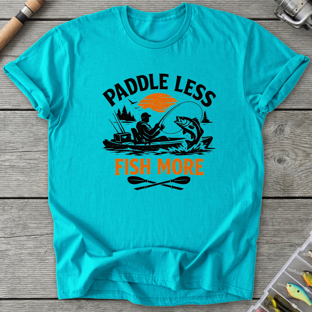 Paddle Less Fish More Kayak Fishing T-Shirt in Tropical Blue | River Giants Club