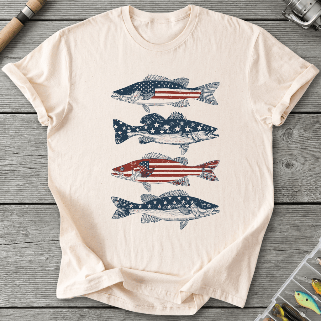 Patriotic Walleye American Flag T-Shirt in Natural | River Giants Club