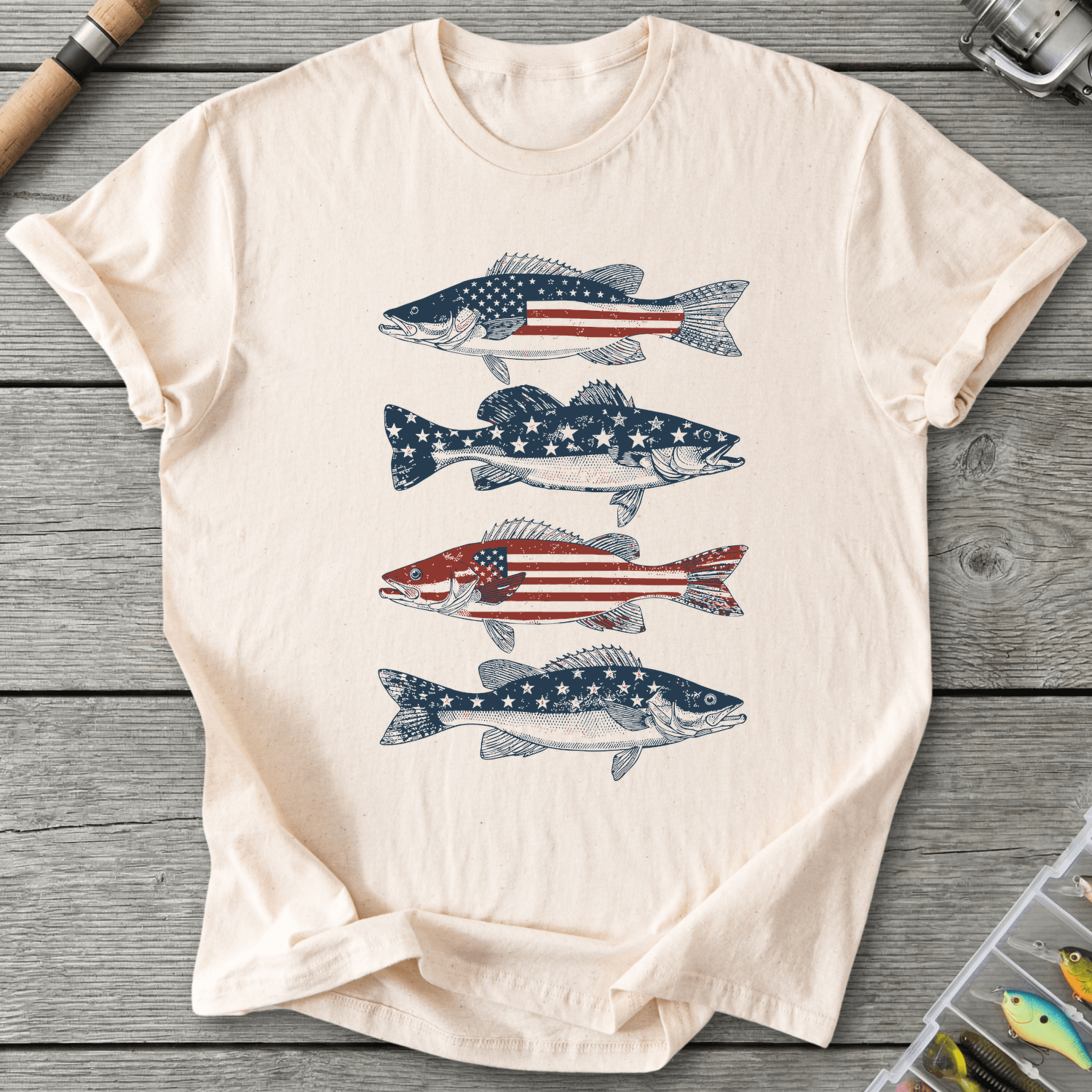 Patriotic Walleye American Flag T-Shirt in Natural | River Giants Club