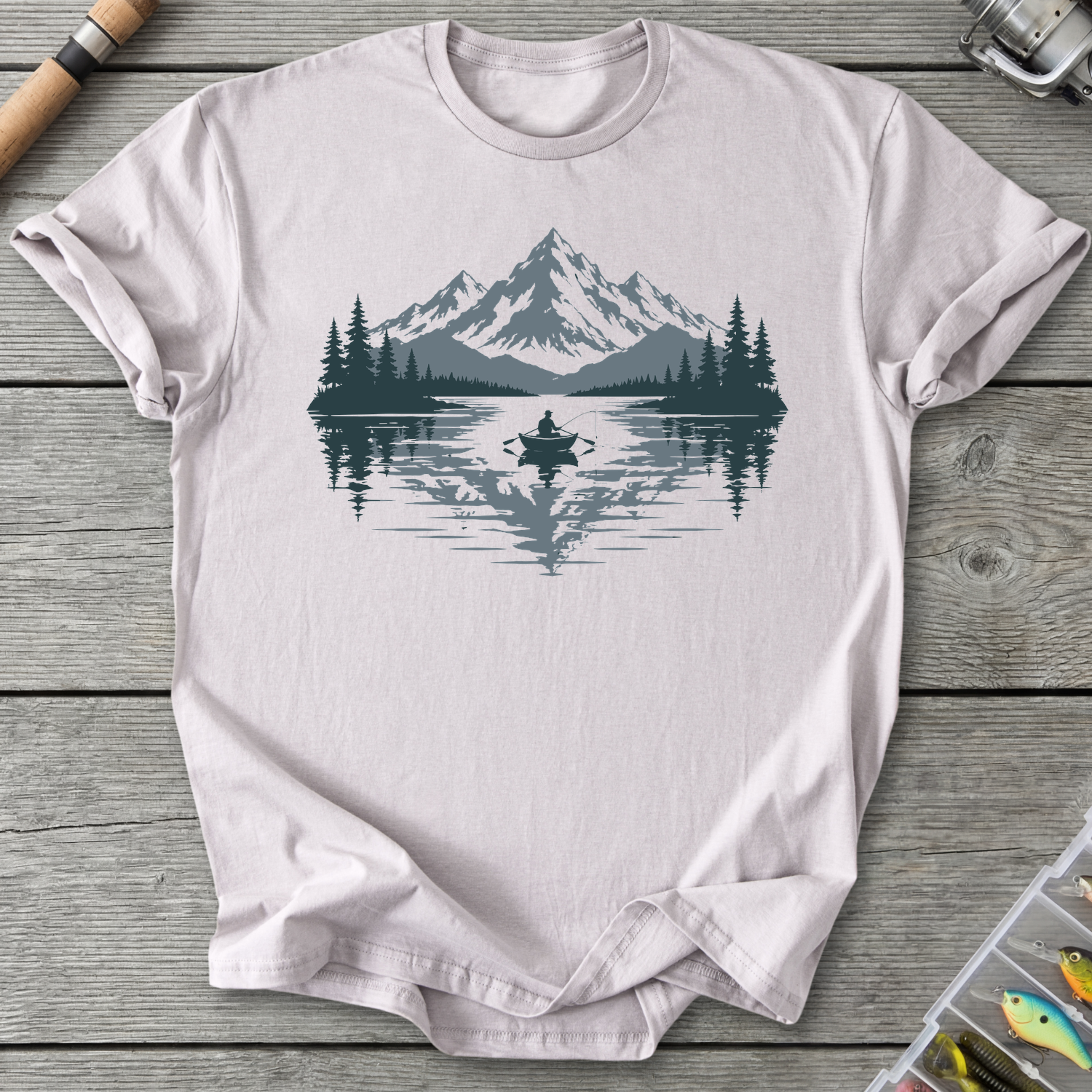 Peaceful Mountain Fishing T-Shirt in Ice Grey | River Giants Club
