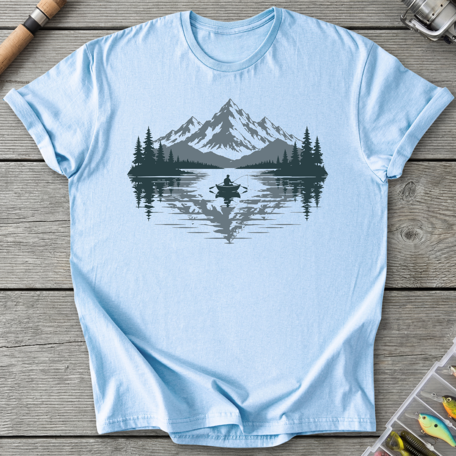 Peaceful Mountain Fishing T-Shirt in Light Blue | River Giants Club