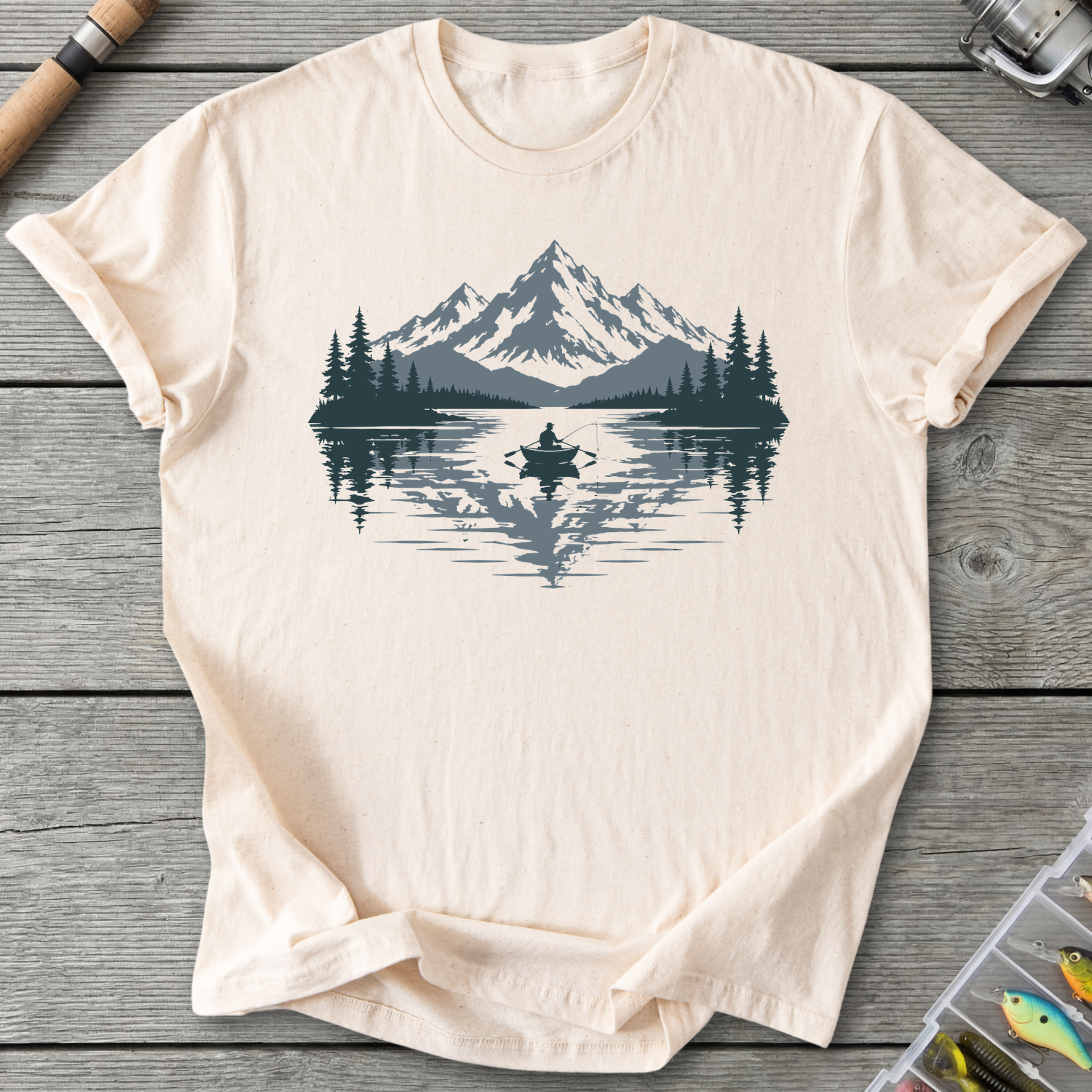 Peaceful Mountain Fishing T-Shirt in Natural | River Giants Club