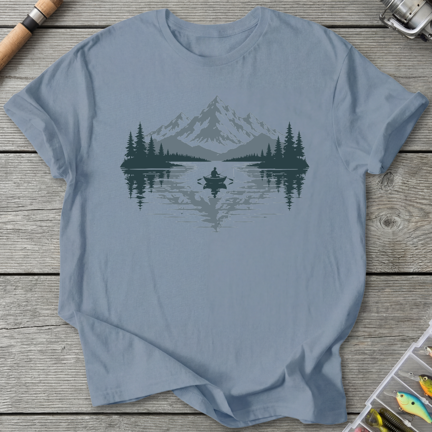 Peaceful Mountain Fishing T-Shirt in Stone Blue | River Giants Club