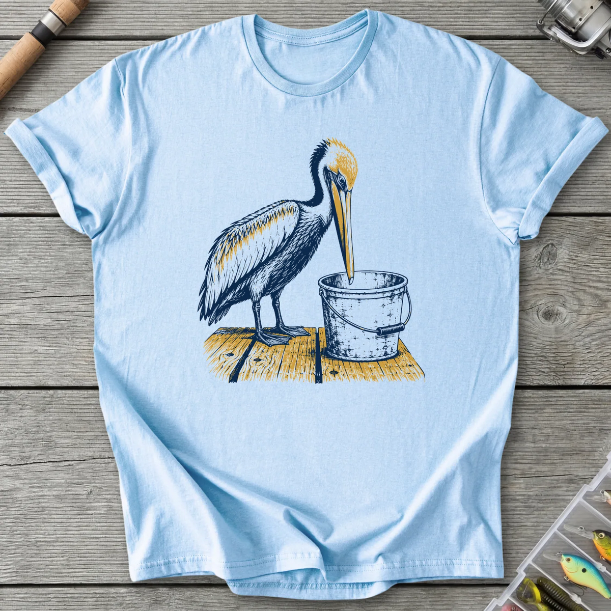 Pelican Finds Empty Bucket T-Shirt in Light Blue | River Giants Club