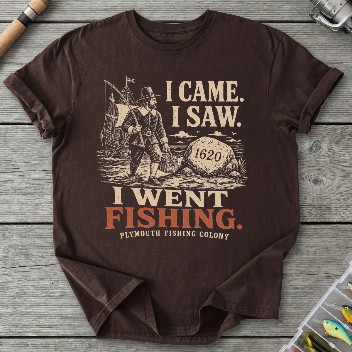Plymouth Fishing Colony T-Shirt in Dark Chocolate | River Giants Club