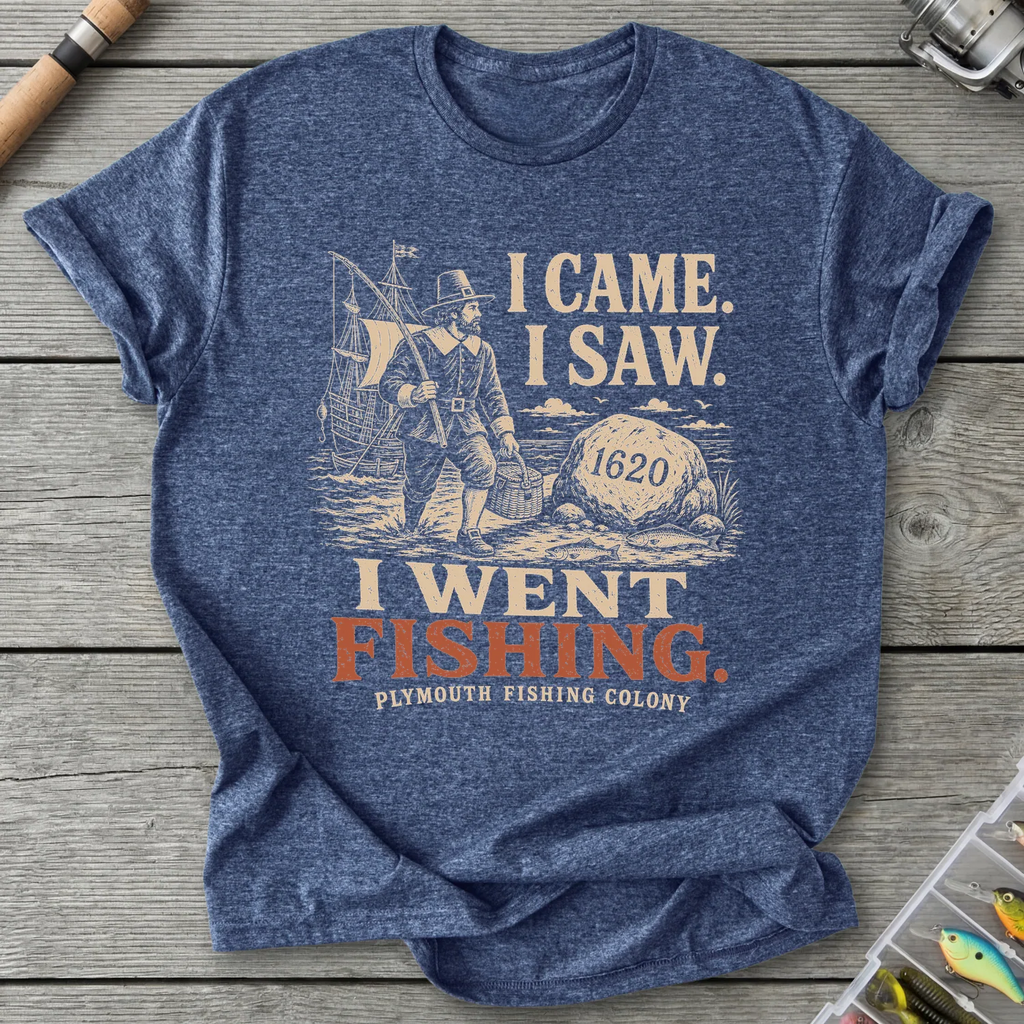 Plymouth Fishing Colony T-Shirt in Heather Navy | River Giants Club