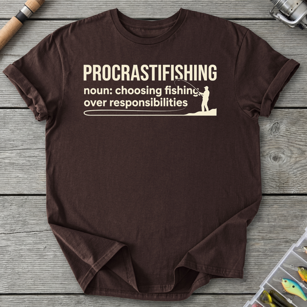 Procrastifishing Funny Fishing Shirt T-Shirt in Dark Chocolate | River Giants Club