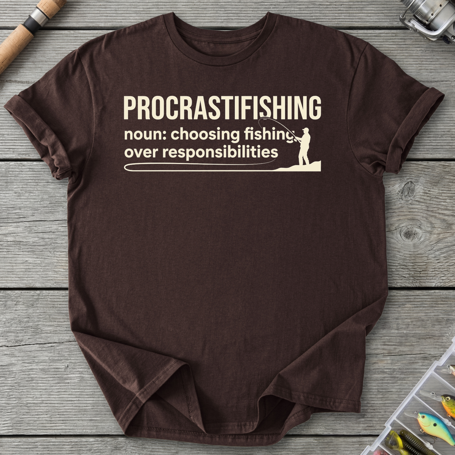 Procrastifishing Funny Fishing Shirt T-Shirt in Dark Chocolate | River Giants Club