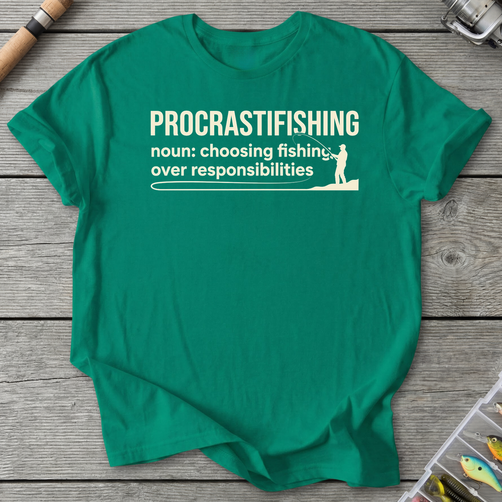 Procrastifishing Funny Fishing Shirt T-Shirt in Kelly Green | River Giants Club