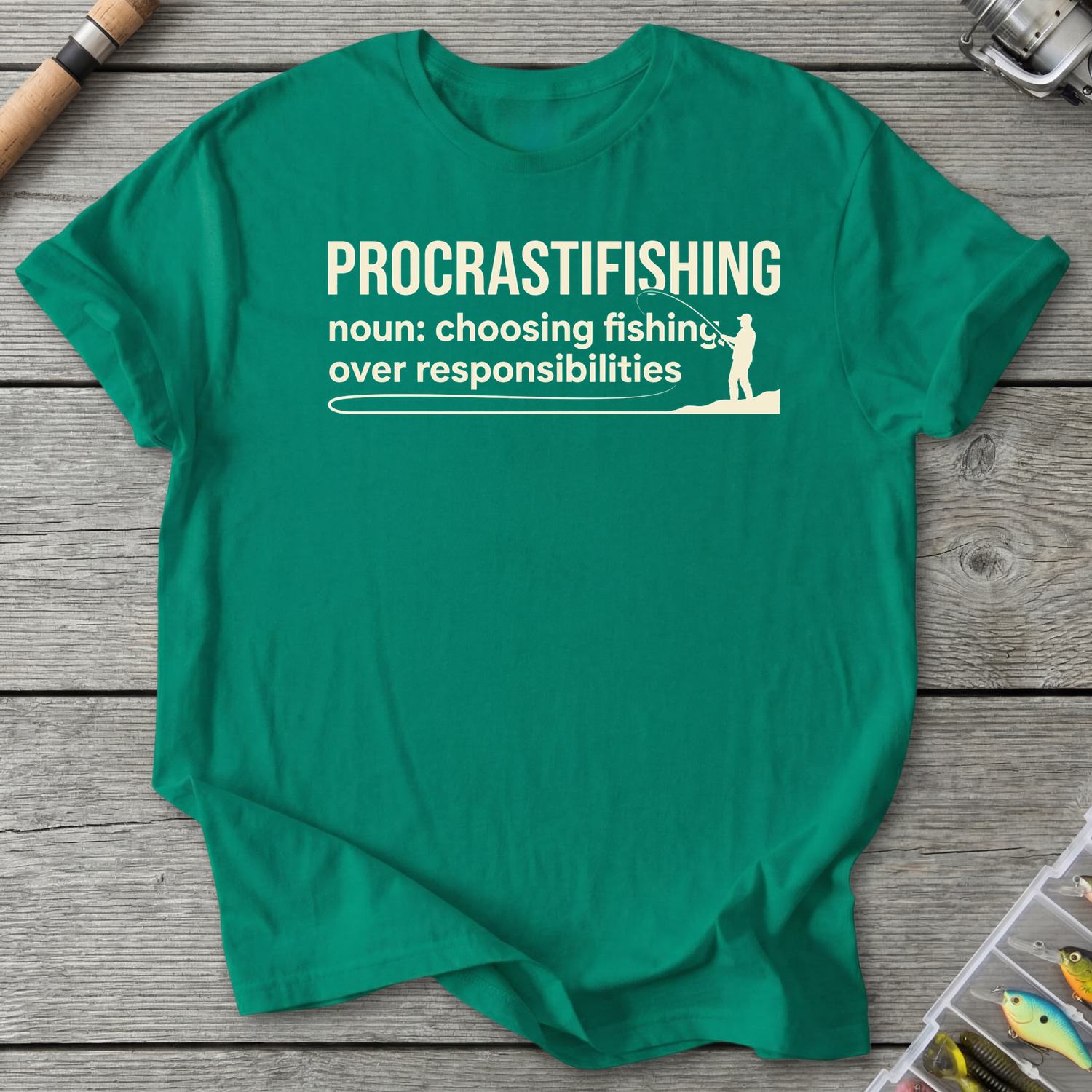 Procrastifishing Funny Fishing Shirt T-Shirt in Kelly Green | River Giants Club