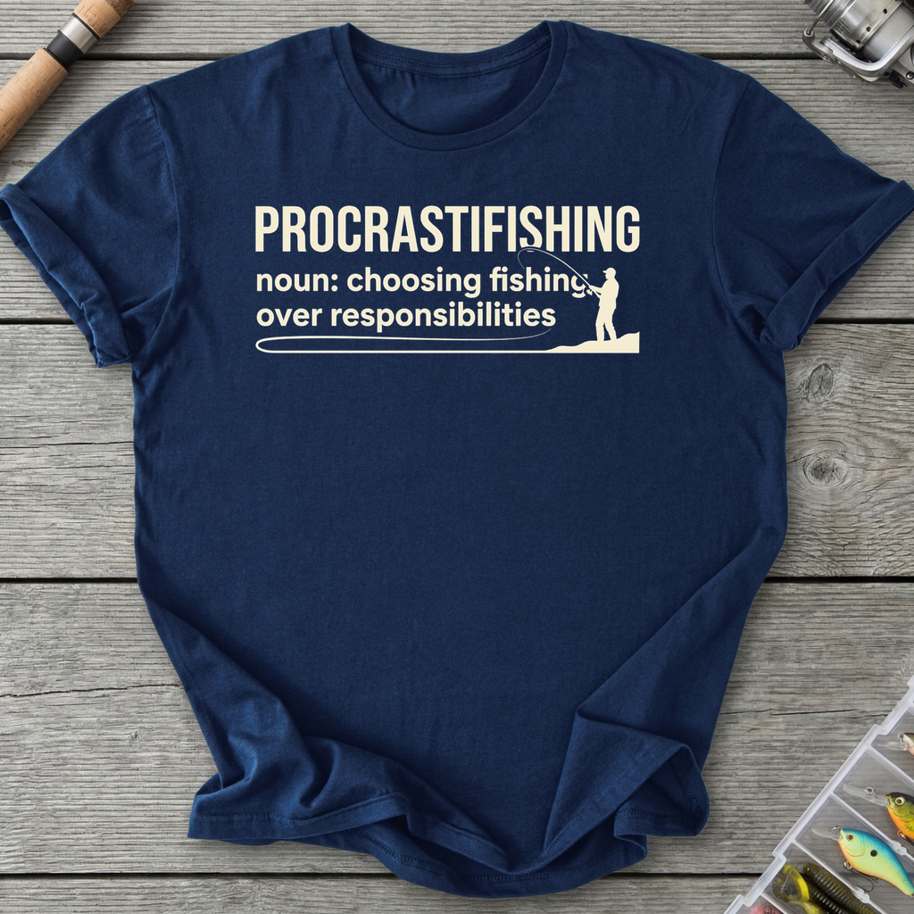 Procrastifishing Funny Fishing Shirt T-Shirt in Navy | River Giants Club