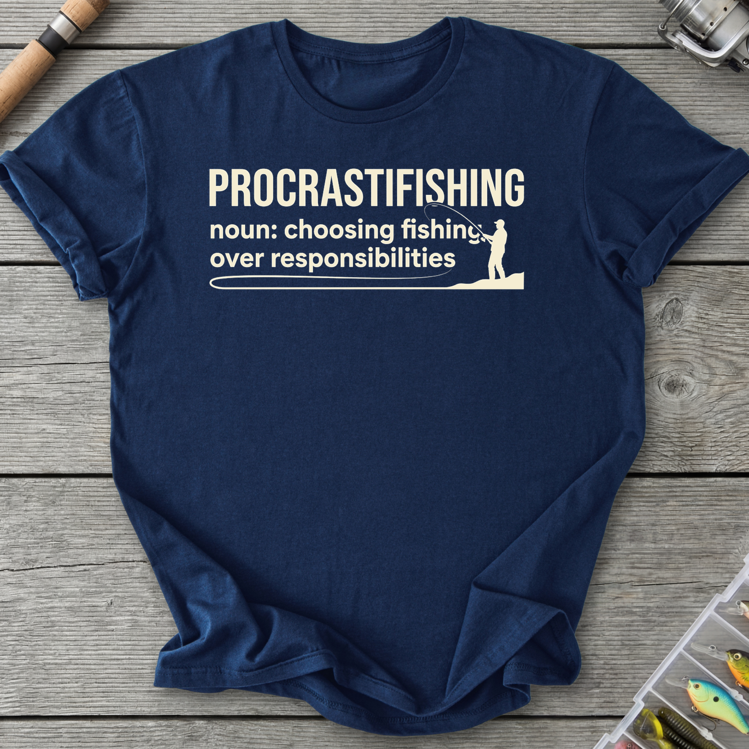 Procrastifishing Funny Fishing Shirt T-Shirt in Navy | River Giants Club