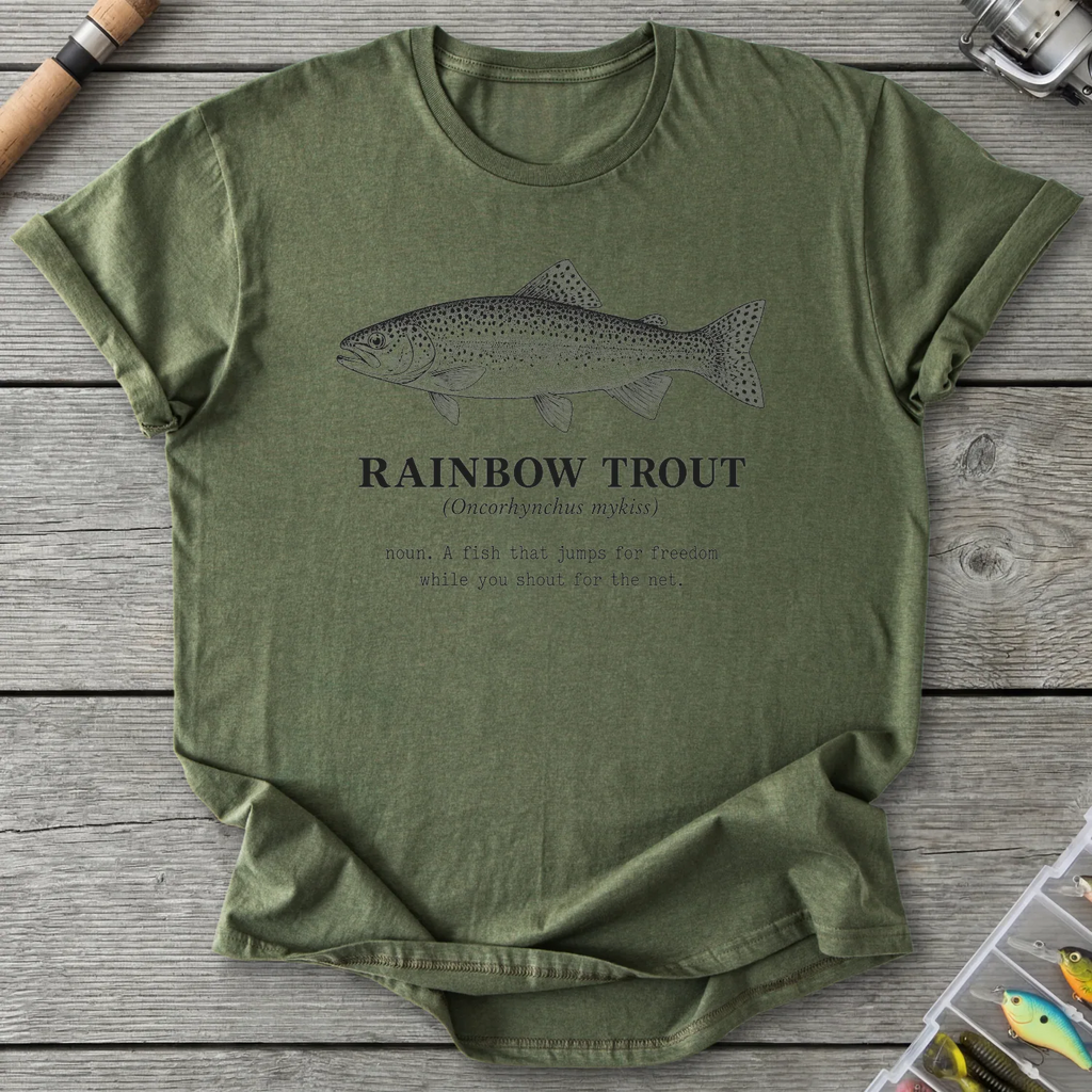 RAINBOW TROUT Definition T-Shirt in Military Green | River Giants Club