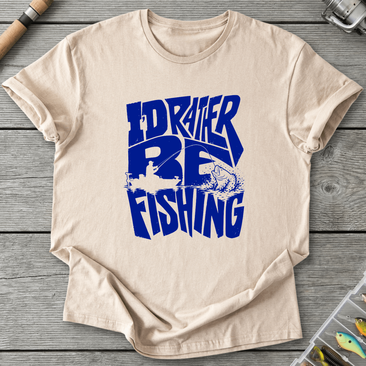 Rather Be Fishing Dark T-Shirt in Sand | River Giants Club