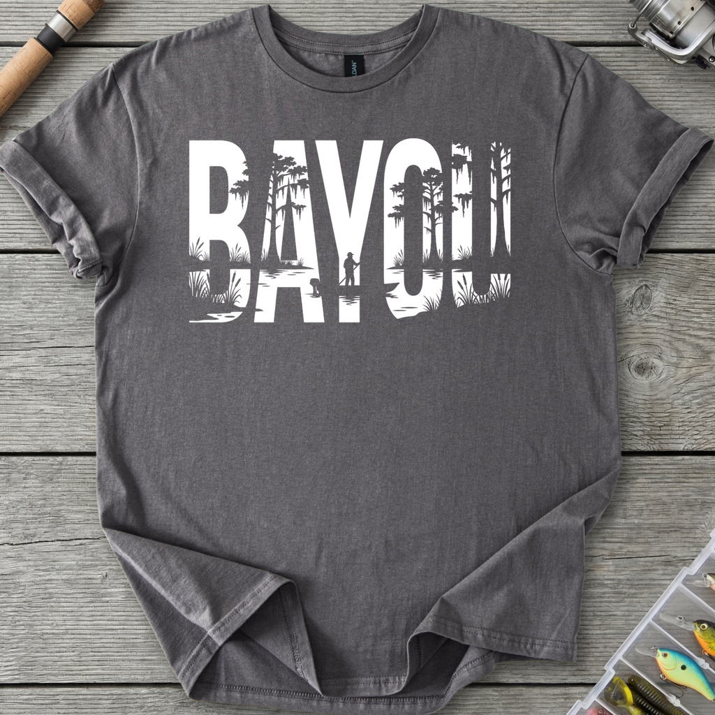 Raven Swamp Fishing Silhouette T-Shirt in Charcoal | River Giants Club