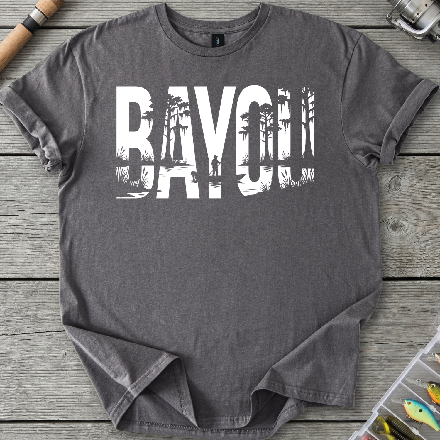 Raven Swamp Fishing Silhouette T-Shirt in Charcoal | River Giants Club