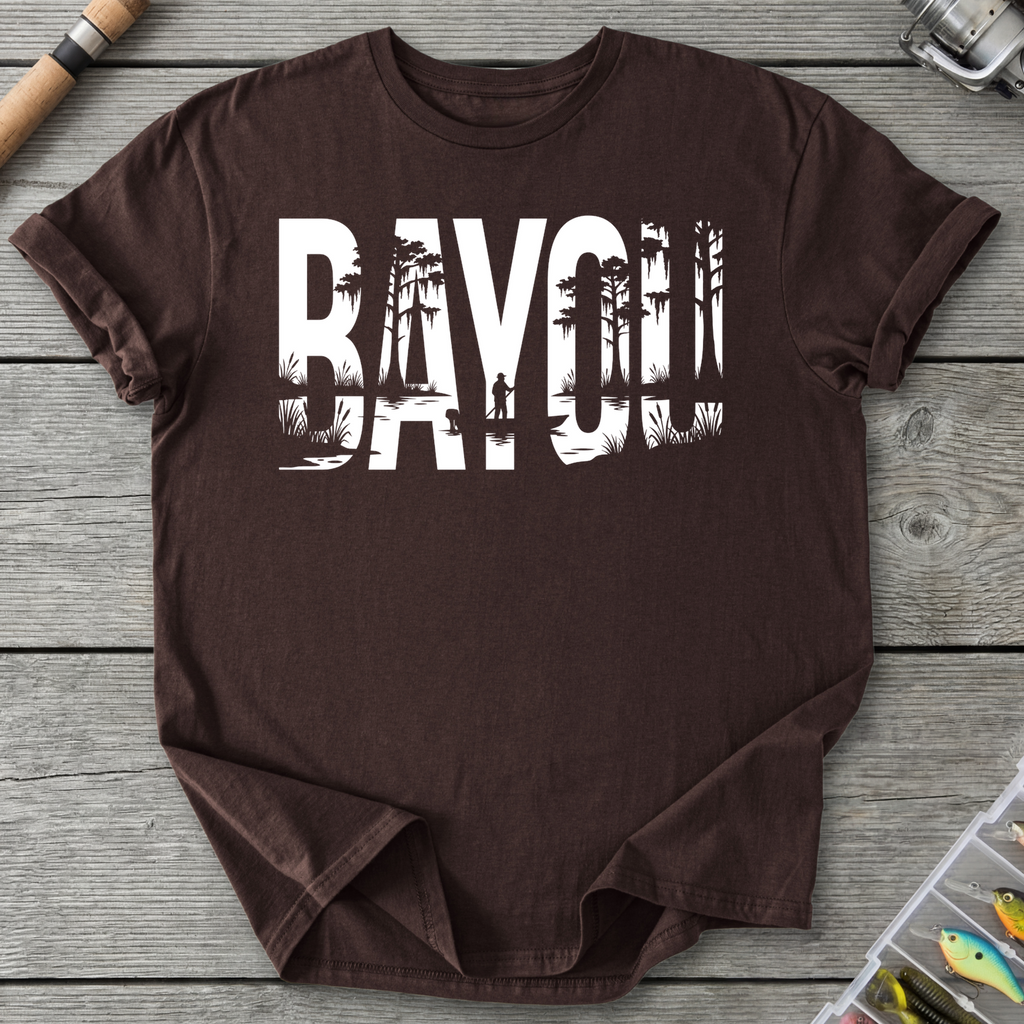 Raven Swamp Fishing Silhouette T-Shirt in Dark Chocolate | River Giants Club