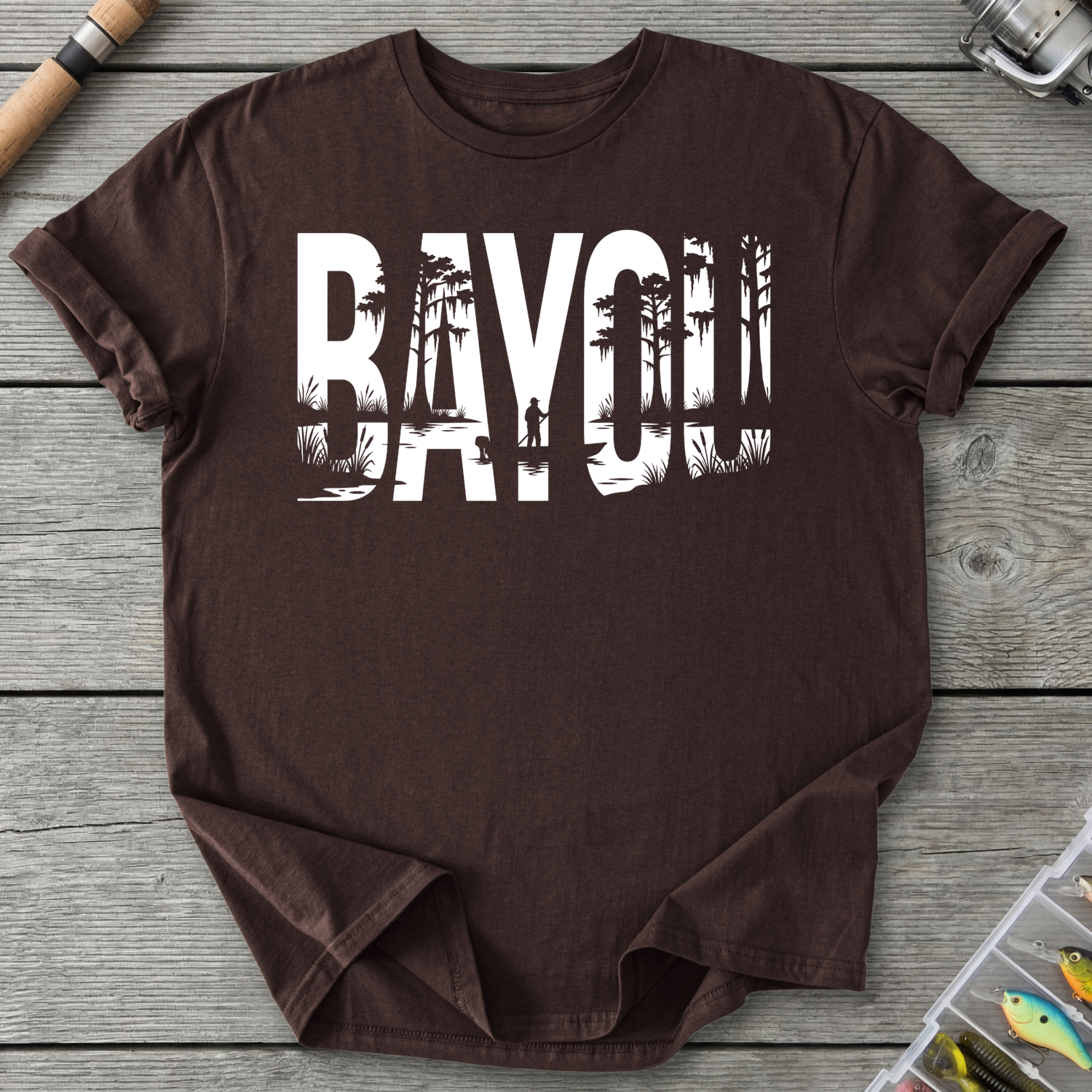 Raven Swamp Fishing Silhouette T-Shirt in Dark Chocolate | River Giants Club