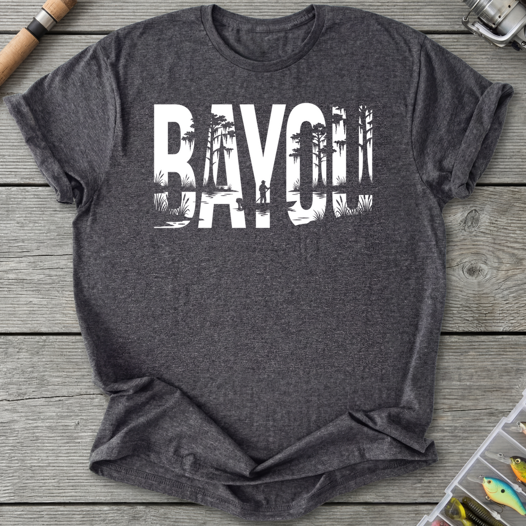 Raven Swamp Fishing Silhouette T-Shirt in Dark Heather Grey | River Giants Club