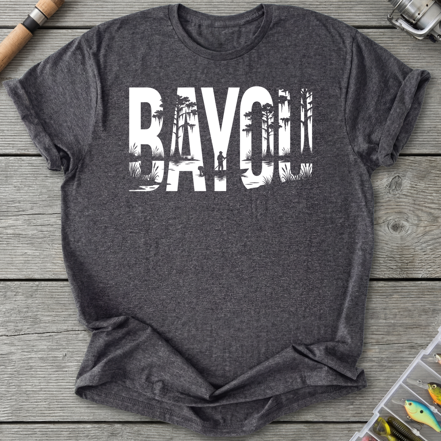 Raven Swamp Fishing Silhouette T-Shirt in Dark Heather Grey | River Giants Club