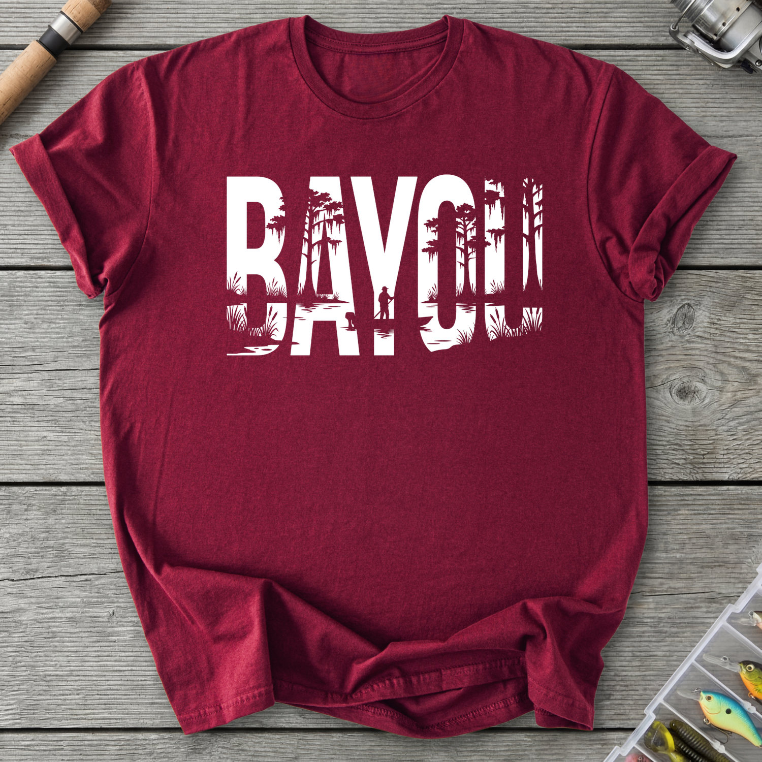 Raven Swamp Fishing Silhouette T-Shirt in Maroon | River Giants Club