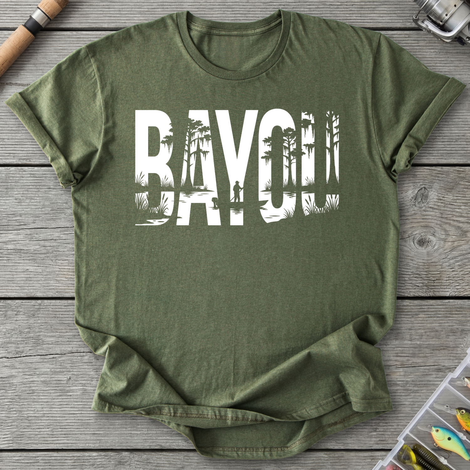 Raven Swamp Fishing Silhouette T-Shirt in Military Green | River Giants Club