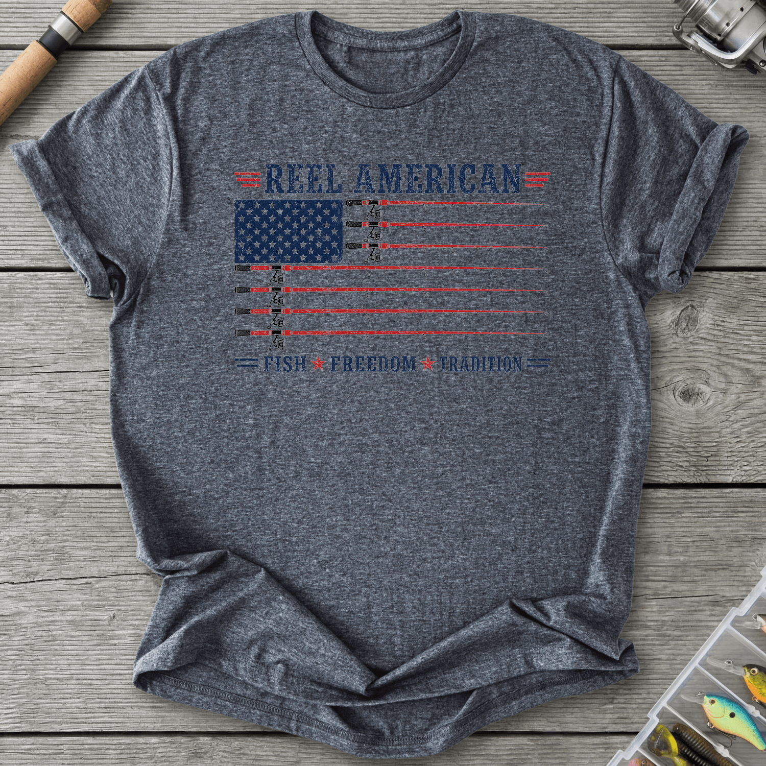 Reel American Fish Freedom Tradition T-Shirt in Dark Heather | River Giants Club