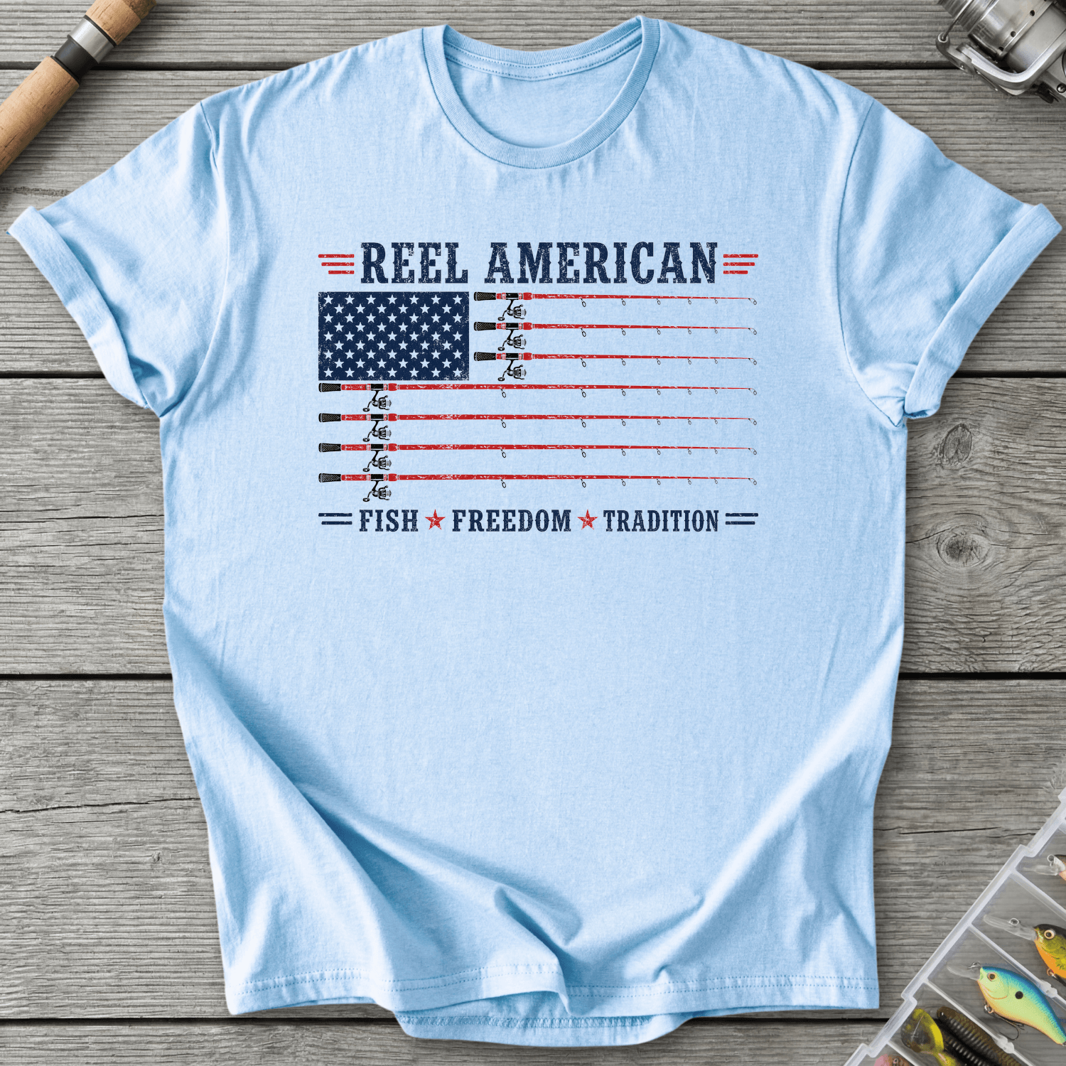 Reel American Fish Freedom Tradition T-Shirt in Light Blue | River Giants Club
