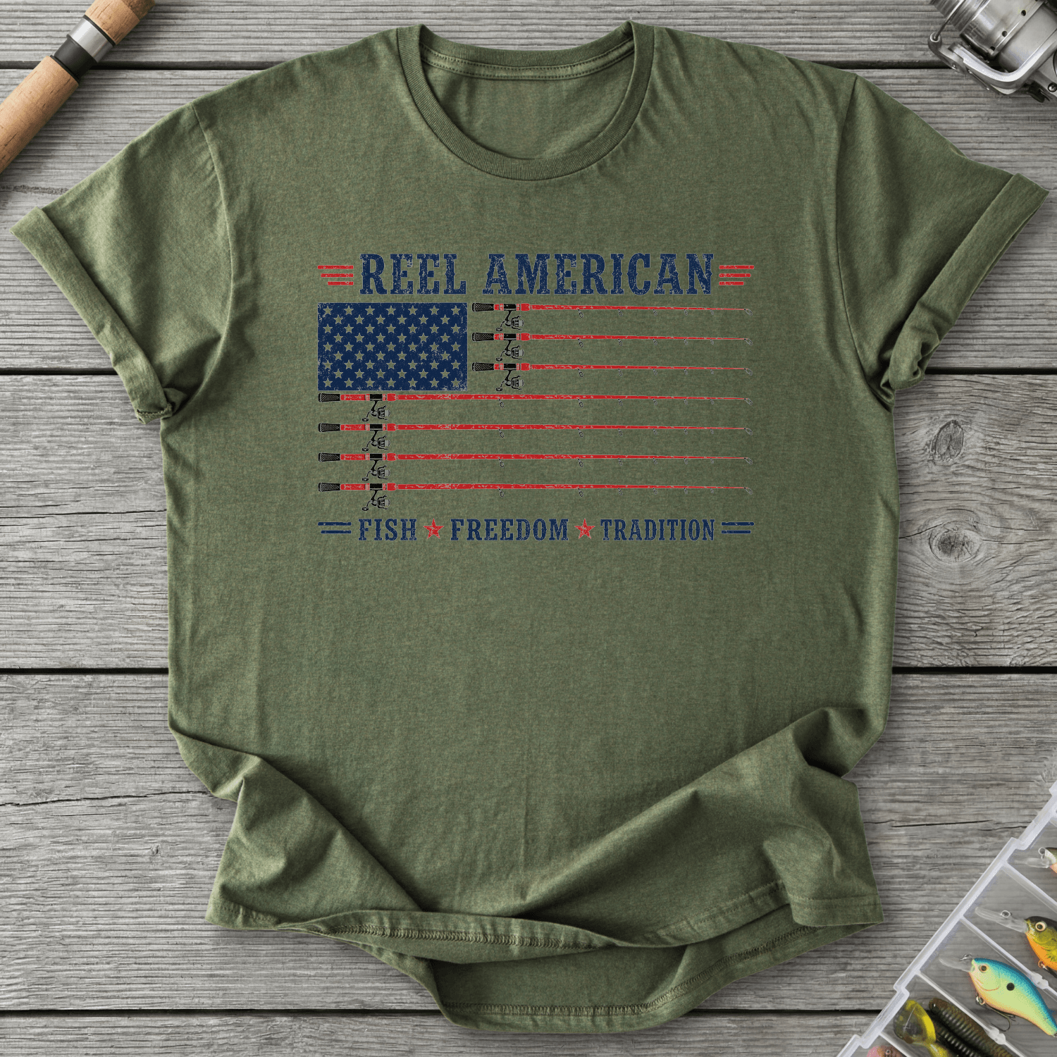 Reel American Fish Freedom Tradition T-Shirt in Military Green | River Giants Club