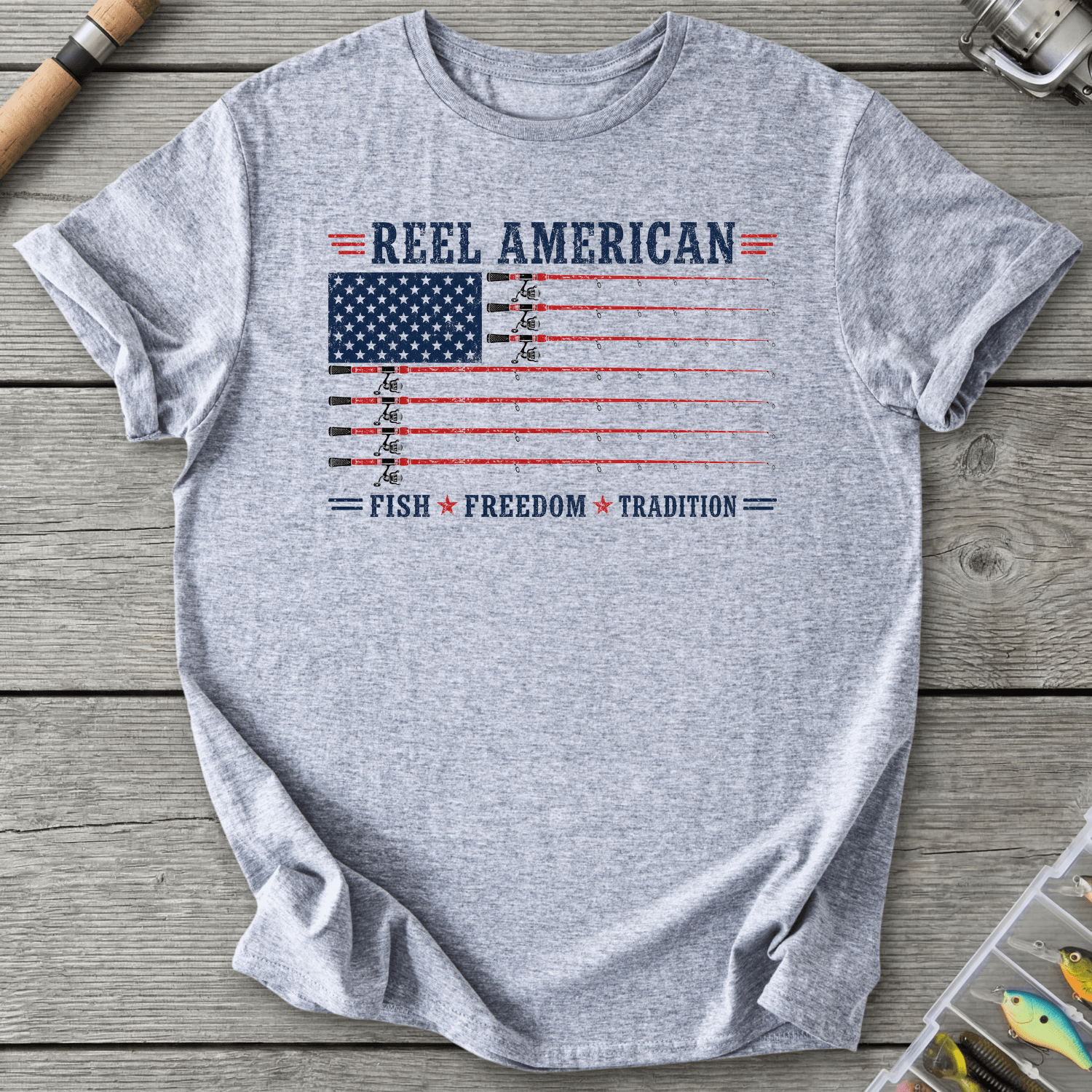 Reel American Fish Freedom Tradition T-Shirt in Sport Grey | River Giants Club