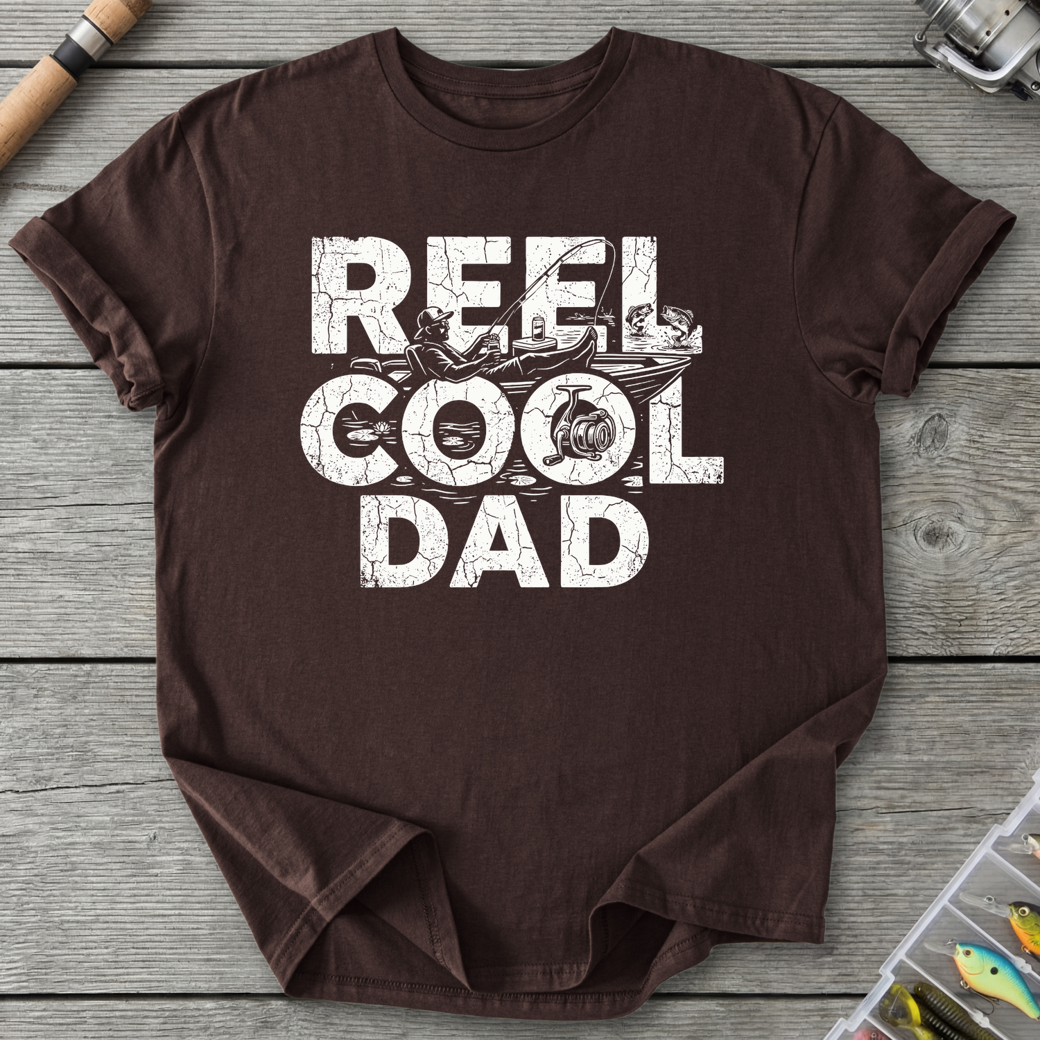 Reel Cool Dad Fishing T-Shirt in Dark Chocolate | River Giants Club