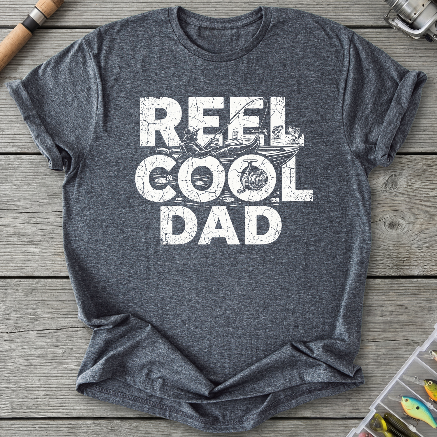 Reel Cool Dad Fishing T-Shirt in Dark Heather | River Giants Club