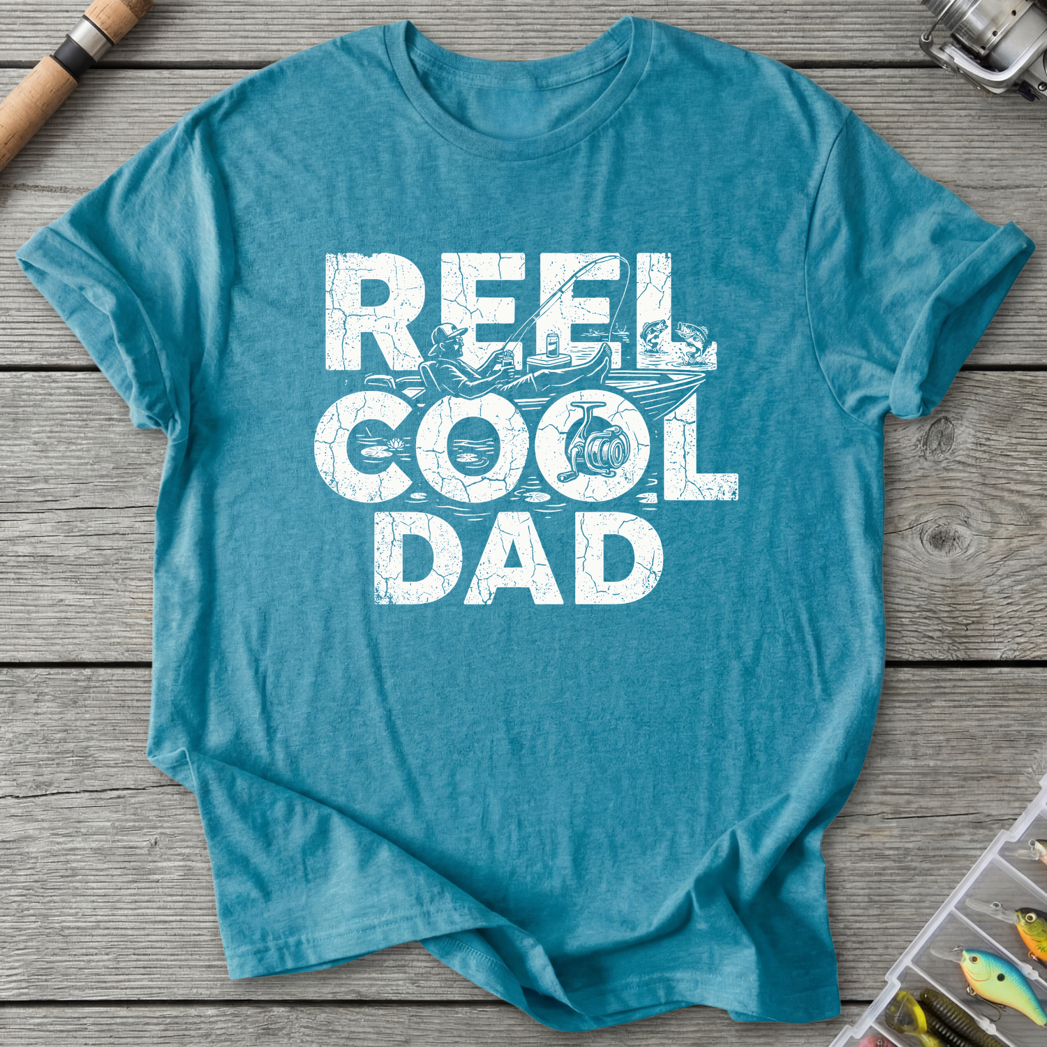 Reel Cool Dad Fishing T-Shirt in Heather Galapagos Blue | River Giants Club