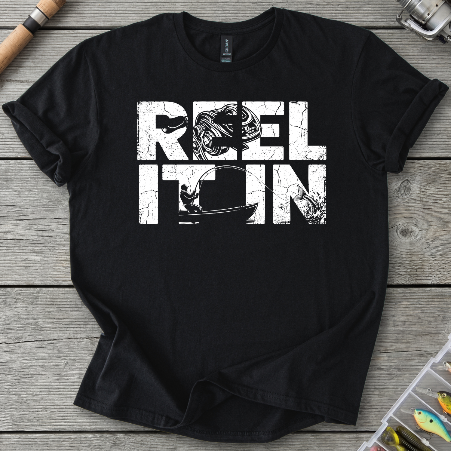 Reel It In Silhouette T-Shirt in Black | River Giants Club