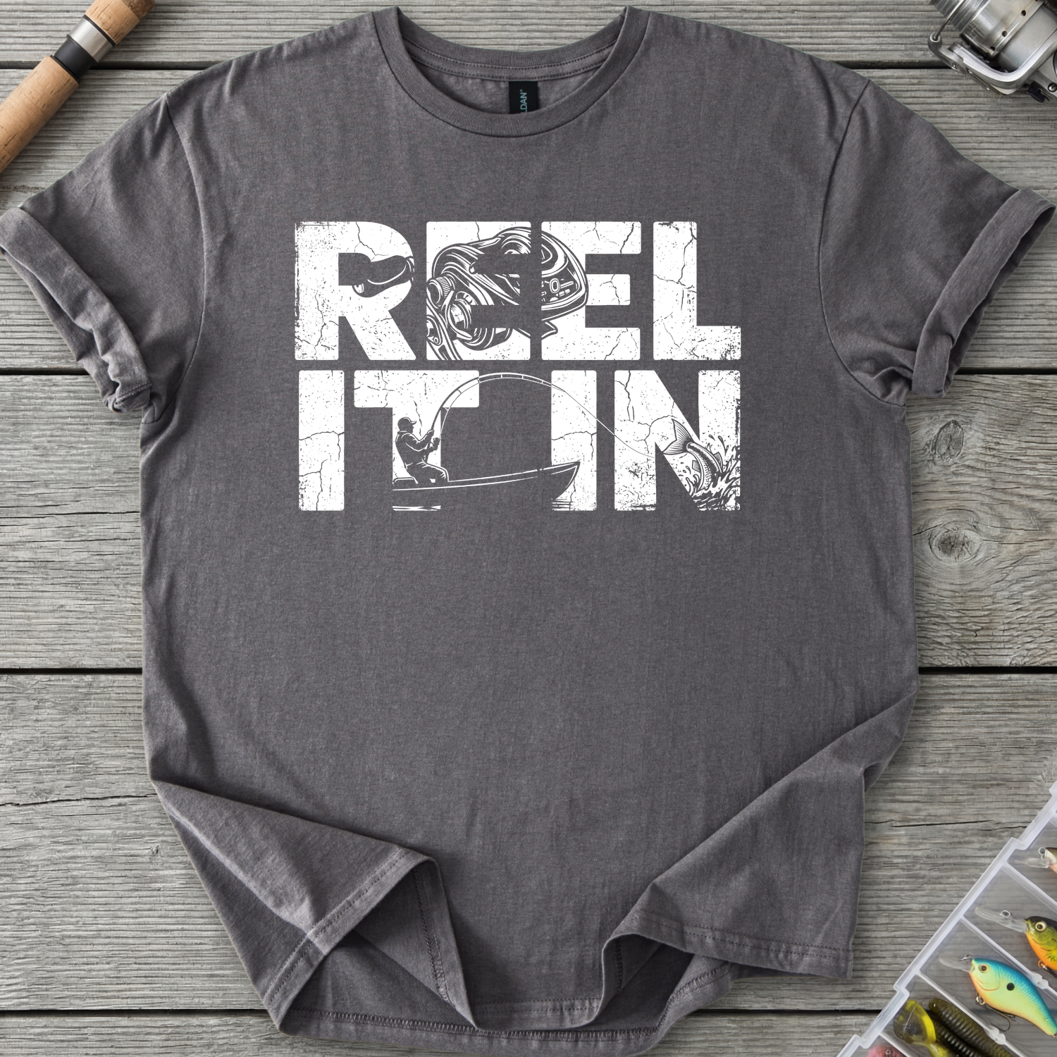 Reel It In Silhouette T-Shirt in Charcoal | River Giants Club