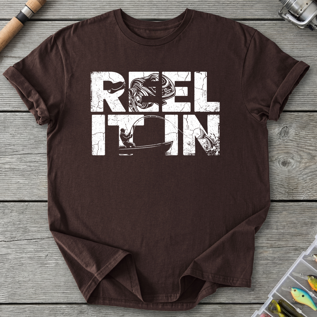 Reel It In Silhouette T-Shirt in Dark Chocolate | River Giants Club