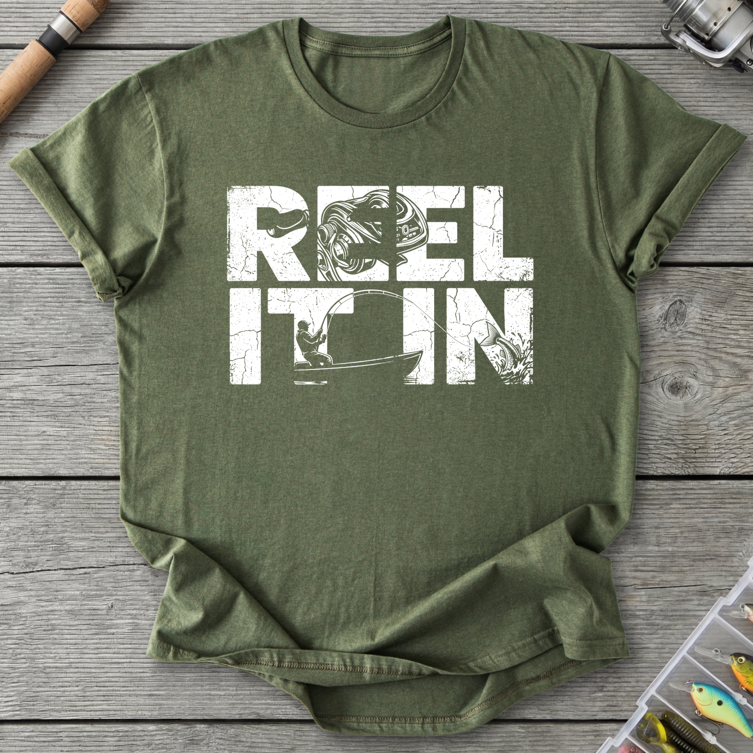 Reel It In Silhouette T-Shirt in Military Green | River Giants Club