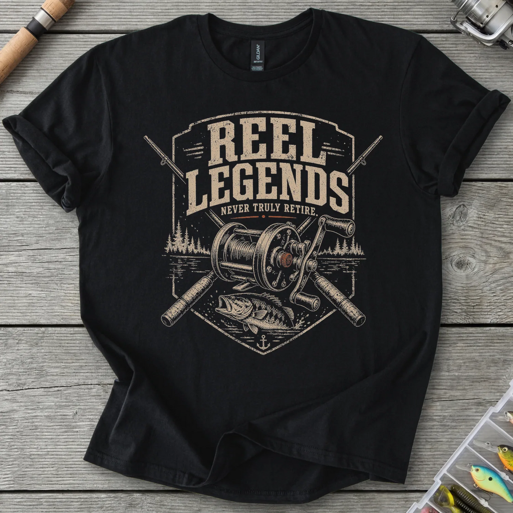 Reel Legends Never Retire T-Shirt in Black | River Giants Club