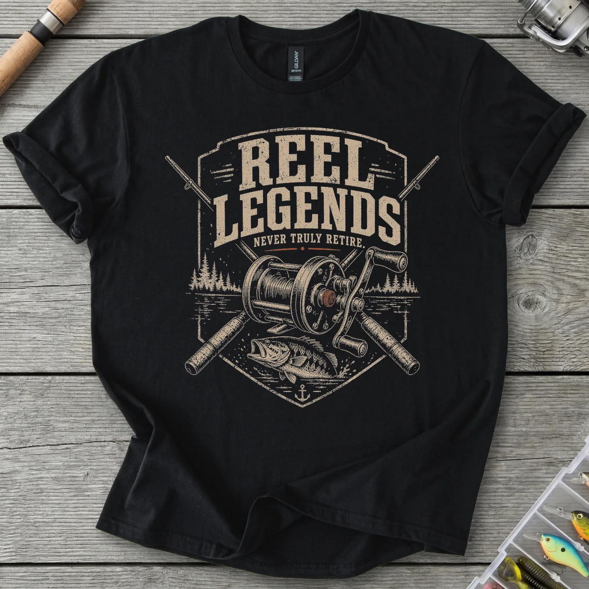 Reel Legends Never Retire T-Shirt in Black | River Giants Club