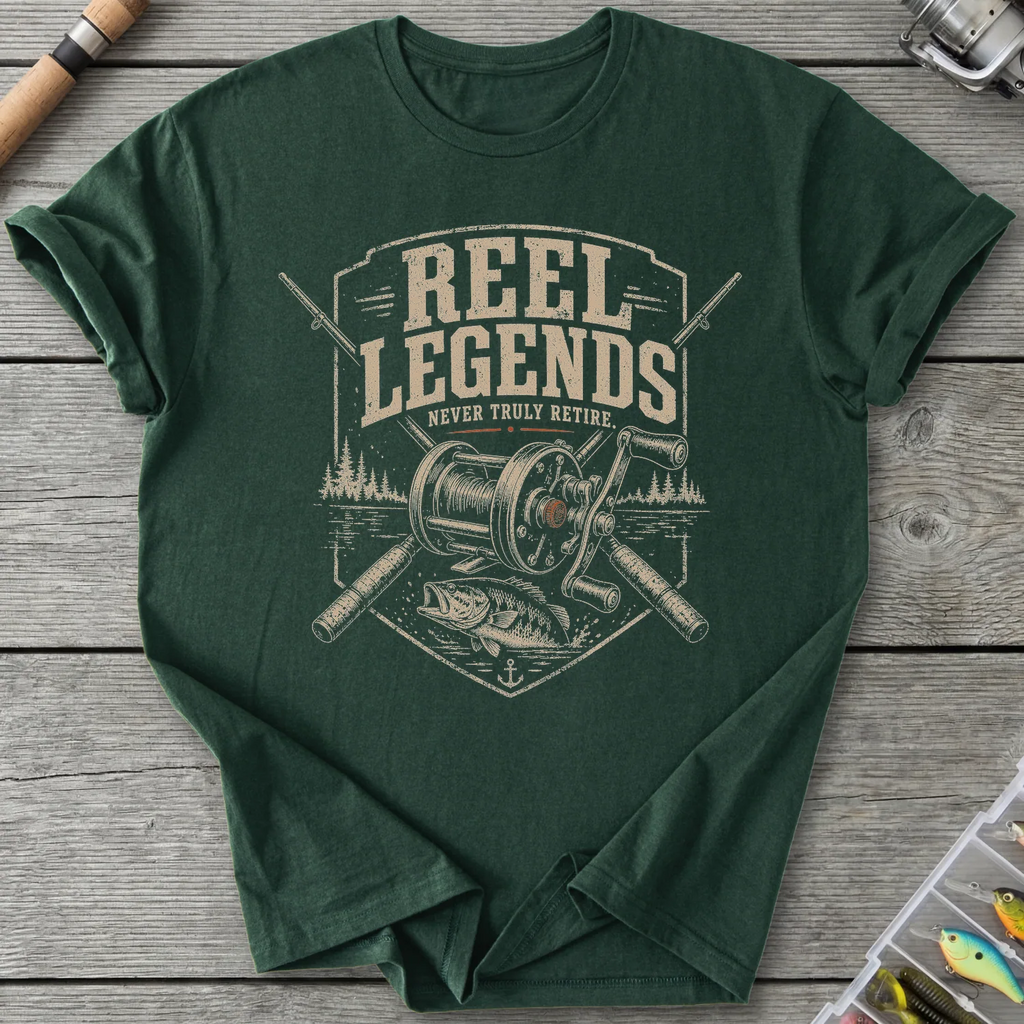 Reel Legends Never Retire T-Shirt in Forest Green | River Giants Club