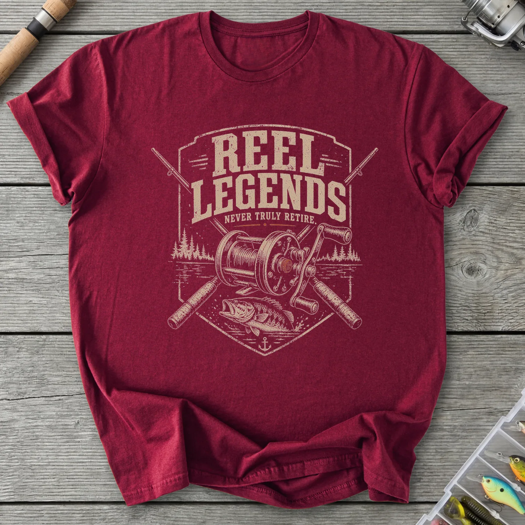 Reel Legends Never Retire T-Shirt in Maroon | River Giants Club