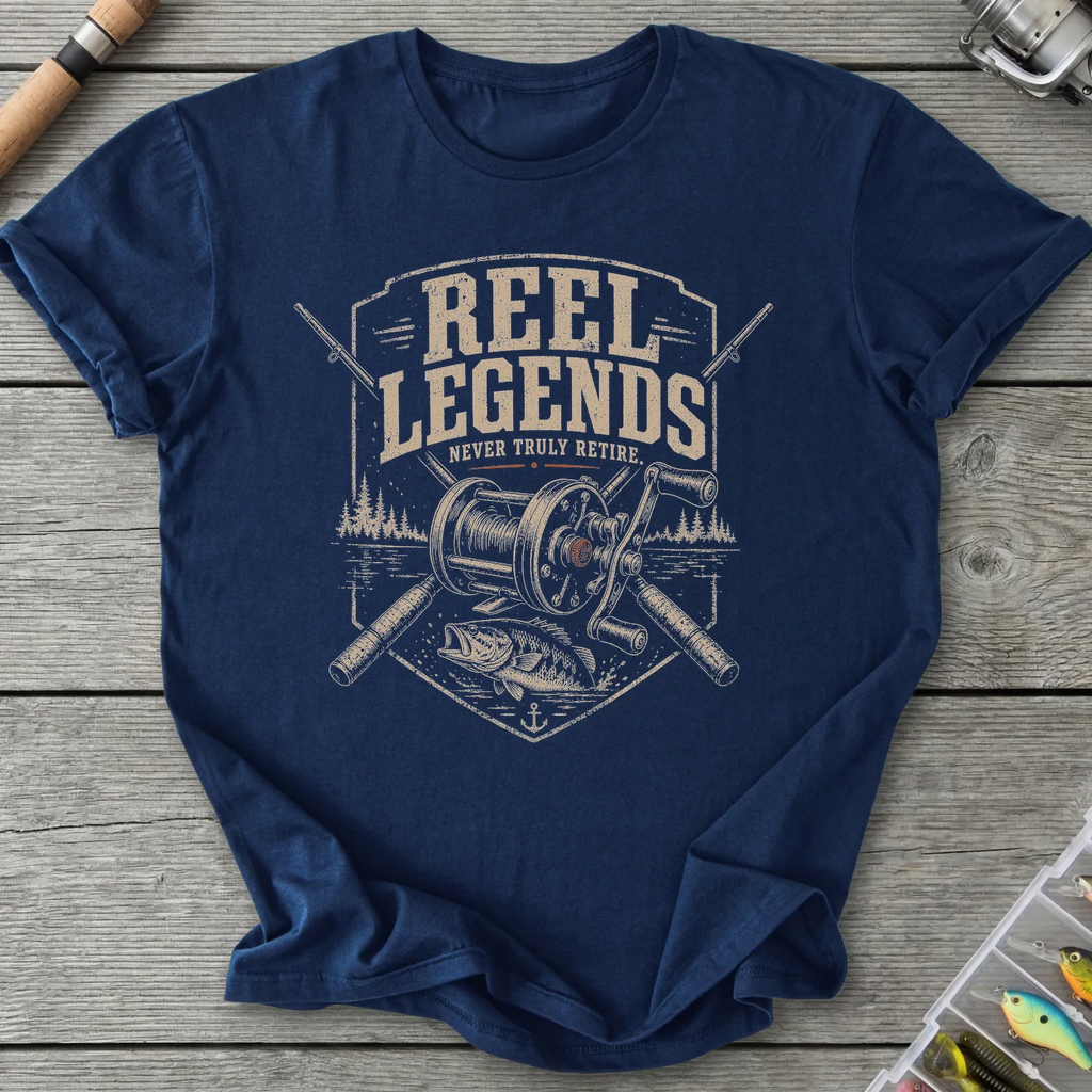 Reel Legends Never Retire T-Shirt in Navy | River Giants Club