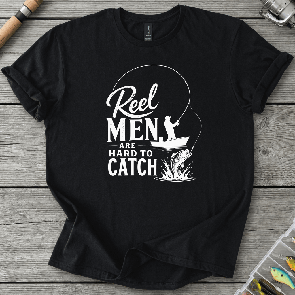 Reel Men Hard To Catch Dark T-Shirt in Black | River Giants Club