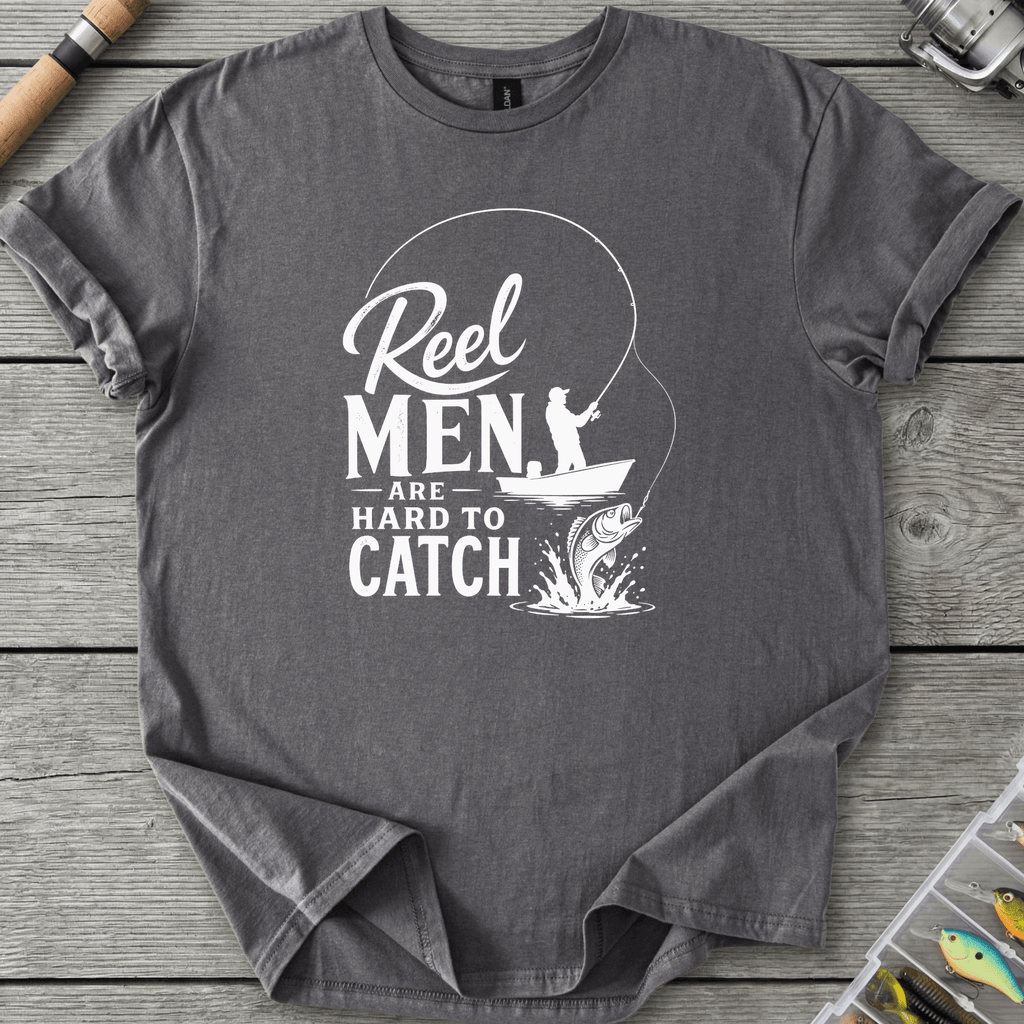 Reel Men Hard To Catch Dark T-Shirt in Charcoal | River Giants Club