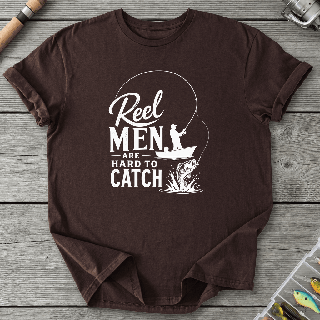 Reel Men Hard To Catch Dark T-Shirt in Dark Chocolate | River Giants Club